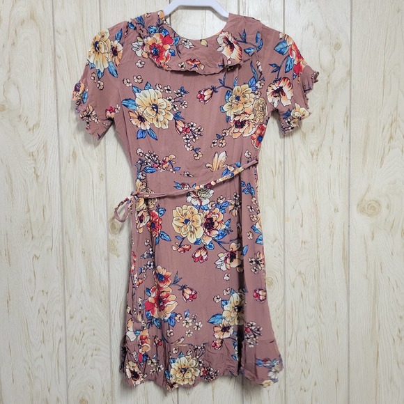 FLYING TOMATO FLoral Wrap Around Mini Ruffle Dress S - Picture 7 of 8